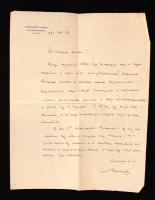 1926 gróf Apponyi Albert (1846-1933) saját kézzel írt és aláírt levele dr.Tarányi Ferenc vas és zala megyei főispánnak, melyben sajnálatát fejezi ki a lemondása miatt