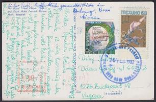 Checked on Pushkin ocean liner postcards Bangkok to Budapest, A Puskin óceánjárón feladott bankoki képeslap Budapestre