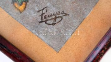 Fény jelzéssel: Rózsa. Vegyes technika, papír, üvegezett keretben,  17×13 cm