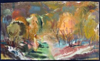 Xantus Gyula (1919-1993): Őszi táj. Akvarell, papír, jelzett, szakadásokkal, 24x42 cm