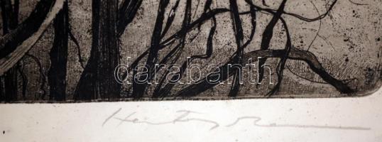 Hertay Mária (1932): Vízparti növények. Rézkarc, papír, jelzett, üvegezett keretben, 58×29 cm