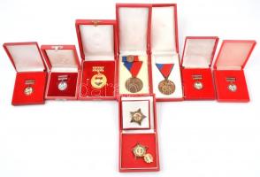 9db-os vegyes magyar szocialista kitüntetés tétel, mindegyik tokban, közte "Munkásőr", "MHSZ - Kiváló Munkáért" több fokozata T:vegyes