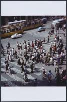 cca 1960 Budapest, Villamosok és autóbusz a Rákóczi úton, utólagos nagyítás, 10x15 cm