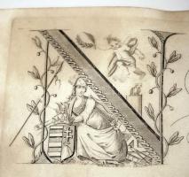 1874 Orvosi pergamen diploma,elmosodott  viasz függőpecséttel, pecséttartó fedél nélkül egyébként jó...