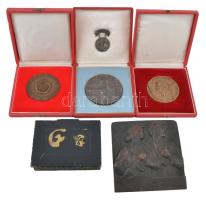 6db-os vegyes szocialsita plakett, emlékérem, jelvény, díszdoboz tétel, közte 1953. "Diósgyőri Vasmű Emlékérem" fém jelvény, ~1976. "Eredményes propaganda munkáért" Br emlékérem adományozói okirattal (70mm) T:2,2-