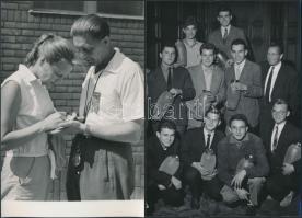 Sportolók fotói, közte Laky Károly edző csapatával, 9 db fotó, 17x12 cm