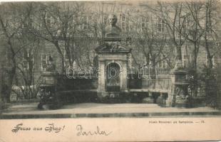 Praha, Gruss aus Prag; Háleks Monument am Karlsplatze / Pomník Halka, Karlovo namestí