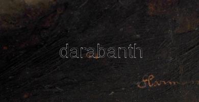 Harmann Béla (?-?): Birkák. Olaj, falemez, jelzett, keretben, 40×50 cm