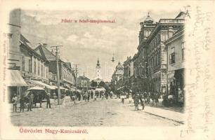 Nagykanizsa; Főtér a felső-templommal, Kohn és Lichtenstein üzlete, kiadja ifj. Wajdits József (EK)