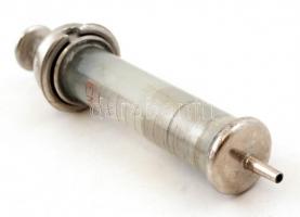 Antik orvosi fecskendő fém tokban, m:12,5cm