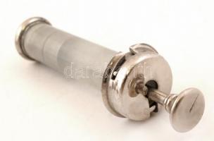 Antik orvosi fecskendő fém tokban, m:12,5cm