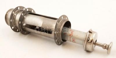 Antik orvosi fecskendő fém tokban, m:12,5cm