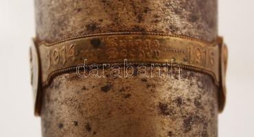 1916 Kriegsbecher, I. világháborús emlékpohár, II. Vilmos és Ferenc József réz rátétes képével díszí...