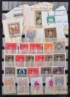 Több, mint 100 db vegyes okmánybélyeg, főleg kivágásokon 6 lapos közepes berakóban
