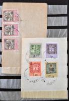 Több, mint 100 db vegyes okmánybélyeg, főleg kivágásokon 6 lapos közepes berakóban