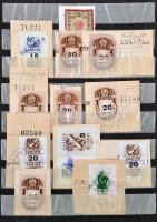 Több, mint 100 db vegyes okmánybélyeg, főleg kivágásokon 6 lapos közepes berakóban