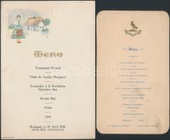 1898-1938 4 db menükártya(Holzwarth Hotel Continental, Metropole Brighton, Fejér Hotel Continental, ...