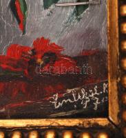 P.J. jelzéssel: Virágcsendélet. Olaj, karton, üvegezett keretben, 19×14 cm