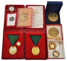 10db-os szocialista jelvény és érem tétel, benne "Kiváló Társadalmi Munkáért", "Kiváló Dolgozó", "MÁV 160 éve a haladás szolgálatában", "Véradásért", "Szocialista Kultúráért", "Törzsgárda" T:vegyes