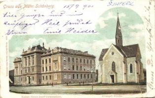 Sumperk, Mährisch Schönberg; Franz Josef Gymnasium, Evangel. Kirche / grammar schoo, church (fa)
