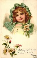 1899 Girl, flowers, Wezel & Naumann Serie 41. 5. litho