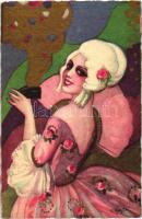 Italian art postcard, lady, Ballerini & Fratini 189. s: Chiostri