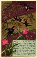 Swallows, floral, K & B.D. Serie 808. Dess. 1. litho