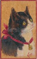 Cat, hand-painted wooden art postcard s: Vilma