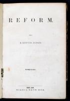 Eötvös József: Reform. 2. kiad. Pest, 1868, Ráth Mór. Kicsit laza, kopott félvászonkötésben,  a gerincen a vászon felszakadt, hiányos. Belül jó állapotban.