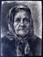 Olvashatatlan jelzéssel: Öreg néni. Szén, papír, jelzett, 40x29 cm
