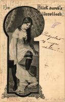 Ein Blick durchs Schlüsselloch Künstlerpostkarte 5. J. Goldiner; erotic postcard