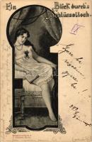Ein Blick durchs Schlüsselloch Künstlerpostkarte 9. J. Goldiner; erotic postcard (EK)