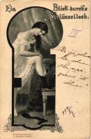 Ein Blick durchs Schlüsselloch Künstlerpostkarte 8. J. Goldiner; erotic postcard (EK)