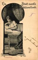 Ein Blick durchs Schlüsselloch Künstlerpostkarte 10. J. Goldiner; erotic postcard (EK)