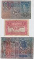 1912. 100K + 1913. 20K + 1917. 2K mindhárom Deutschösterreich bélyegzéssel és valószínűleg hamis horvát bélyegzésekkel T:III,III-