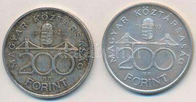 1992-1993. 200Ft Ag "MNB" (2x) T:2 kis patina