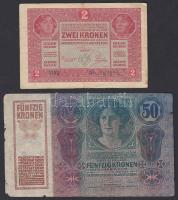 1914. 50K + 1917. 2K mindkettő "Bács-Bodrog Vármegye Újverbász község 1904" felülbélyegzés...