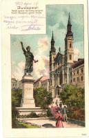 Budapest V. Petőfi szobor és a Görög templom, litho, s: H. Deininger