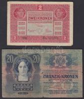 1913. 20K + 1917. 2K "MAGYAR ÁLLAMPÉNZTÁR DEBRECEN 1919" felülbélyegzéssel T:III,III-