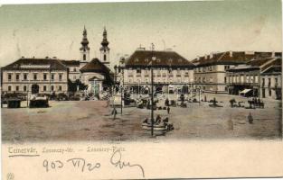 Temesvár, Losonczy tér, piac, üzletek / market place, shops