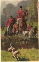 Fox hunting party on horses with dog, Meissner & Buch Künstlerpostkarten Serie 1415., litho, s: G. Koch (EK)