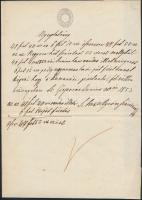 1853 Kézzel írt átvételi nyugta, 10 kr-os szignettás lapon