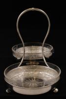 Art deco ezüst kínáló  csiszolt üvegbetéttel (apró lepattanással), Ag., nettó:254,1gr., jelzett, 28x...