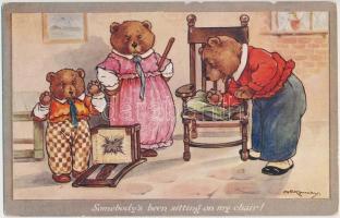 Somebodys been sitting on my chair, bear family, humour, C.W. Faulkner & Co. Series 1336. s: A.E. Kennedy (EK)