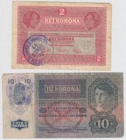 1915. 10K + 1917. 2K  mindkettő hamis "BEREG 20 ARTIL COLONIAL ARMÉE D'HONGRIE" felül...