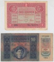 1915. 10K + 1917. 2K mindkettő hamis "Citta' di Fiume" felülbélyegzéssel (fake overpr...