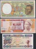 Guinea 1960. 100Fr + Guinea-Bissau 1990. 1000P + Közép-Afrikai Államok / Közép-Afrikai Köztársaság 1...