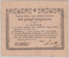 Rozsnyó 1849. 6kr "Rozsnyó bánya város pénztári utalványa" T:III Adamo ROZ-1.3