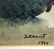 Istokovits Kálmán (1898-1990): Margit híd. Akvarell, papír, jelzett, üvegezett keretben, 30×43 cm