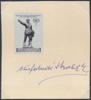 1952 Kisfaludy Stróbl Zsigmond szobrászművész aláírása munkáját ábrázoló bélyegkivágáson